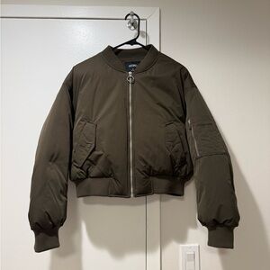 Cropped Olive Bomber Jacket